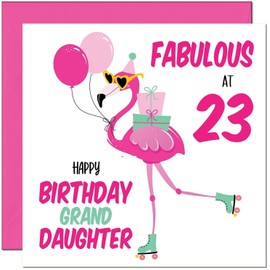 23rd GrandDaughter Birthday Card - Fabulous Flamingo - Pink Cute Granddaughters Birthday Card for 23 Year old twenty three, twenty third