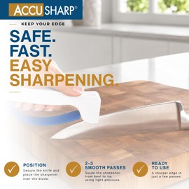 AccuSharp - Afilador de Cuchillos ergonómico, Mango cómodo, Compacto y fácil de Usar, Restaurar y perfeccionar Cuchillos Rectos y dentados, Color Blanco