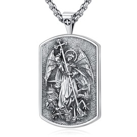 Eusense Archangel Michael/Saint Christopher/Saint Jude Thaddeus/Seven Archangels/Holy Mary/Jesus Cross Pendant Amulet Necklace 925 Silver Christian Chain Jewellery Men Women, Silver, Abalone