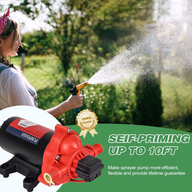 12V Pump, 2.5gpm-8amp-60psi, Chemical and Corrosion Resistant, Compatible with Roundup,