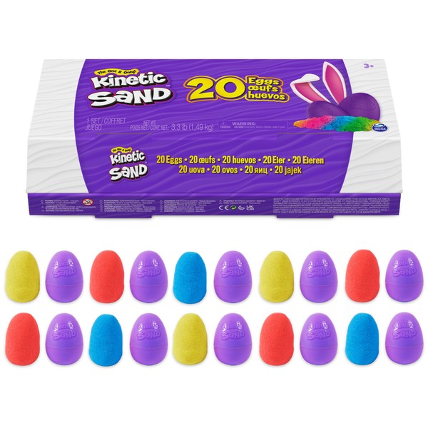 Kinetic Sand, 20-Pack Eggs with Red, Yellow, and Blue Play Sand, Goodie Bag Toys, Sensory Toys for Kids