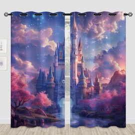 Magic Castle Blackout Curtains for Girls Boy Home Decor, Princess Castle Fairy Tale World Grommet Thermal Insulated Drapes Darkening Window Curtain for Bedroom Living Room, 84 x 84 Inch