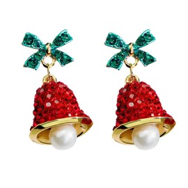 1 Pair Christmas Bells Stud Earrings for Women Crystal Christmas Bell Bow Earrings Xmas Themed Festive Dangle Earrings Cute Bow Knot Bell with Diamond Earring Christmas Jewellery Gifts for Women Girls