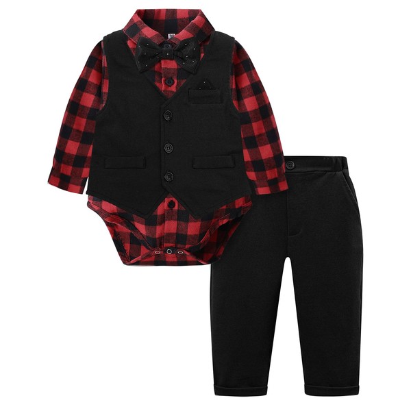 A&J DESIGN Baby Boy Plaid Outfit Infant First Christmas Buffalo