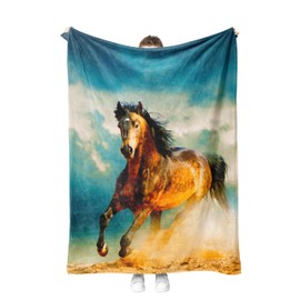 Horse Cuddly Blanket, Flannel Blanket, Fleece Blanket, Fluffy, Soft and Warm, 3D Horse Blanket, Sofa Blanket, Couch Blanket for Teens Adults, Rustic Country Style for Bed, Couch (Style 3, 130 x 150