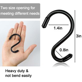 3 Inch 12 Pack Small S Hooks,Heavy Duty S Hooks for Hanging Plants,Vinyl Coated Non Slip S Hooks ,Black S Hooks Pot Rack Closet Hooks for Hanging Plants, Clothes, Kitchen Utensil, Pots, Pans, Bags ﻿