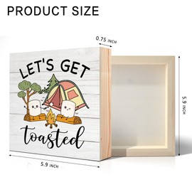 Vgrti Let's Get Toasted Wooden Box Sign, Campfire Camping Desk Decor for Home Bedroom Camper RV Shelf Table Outdoor Party, Birthday Gifts for Camping Travel Lovers Friends