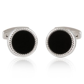 Cuff-Daddy Tuxedo Cufflinks Studs Formal Set Black Enamel Silver with Presentation Box Gift Party Special Occasions Wedding Anniversary