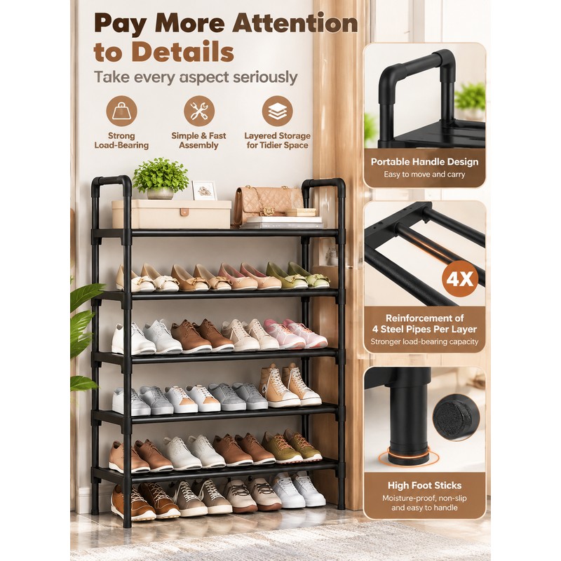 Multi-Layer Shoe Rack for Entryway Storage – Space-Saving Black Shoe