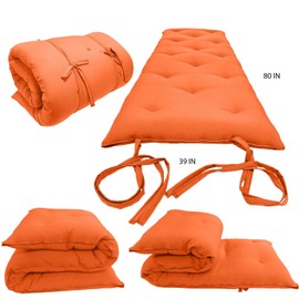 Danfuton Traditional Japanese Floor Rolling Mattress, Shiki Futon Bed 3 x 39 x80 Orange