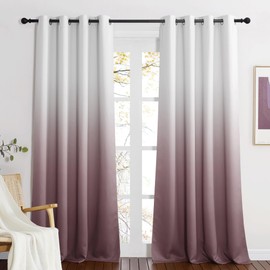 NICETOWN Room Darkening Gradient Color Ombre Curtains 95 Inch Length, Thermal Insulated Grommet Window Drapes for Living Room/Bedroom (Dry Rose to White, 2 Panels, 52 Inch Wide per Panel)