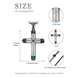TwoAnts Black Cross Necklace 925 Sterling Silver White Opal Pendant Necklace Gothic Jewelry Christian Gifts for Men Women