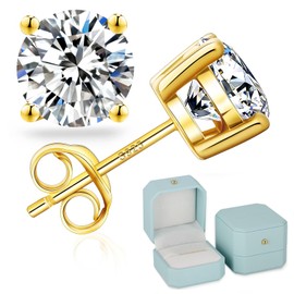 KRKCLIFE Moissanite Earrings,Diamond Stud Earring,S925 Sterling Silver,D Color,VVS1,4 Prong Setting,14K Gold Vermeil Hypoallergenic Jewelry For Women Men