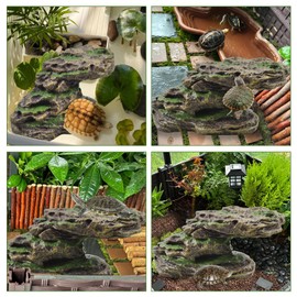 PINVNBY Turtle Basking Platform with 2 Pcs Suction Cups,Resin Floating Dock for Turtles,Tortoise Climbing Ramp Shale - Ideal for Aquatic Turtles,Stable & Durable,Easy to Install(Green Brown)