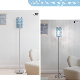 Floor Lamp for Living Room, Crystal Floor Lamp Girl Bedroom Lights, Silver Standing Lamps with Teal Shade, Elegant Standing Light Tall Pole Lamp for Bedroom, Dresser, Office (E26 Base)