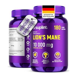 Lions Mane Capsules 10000 mg - 10:1 Lion Mane Mushroom Extract (Hericium Erinaceus) - GMO Free & Natural (180 Capsules)