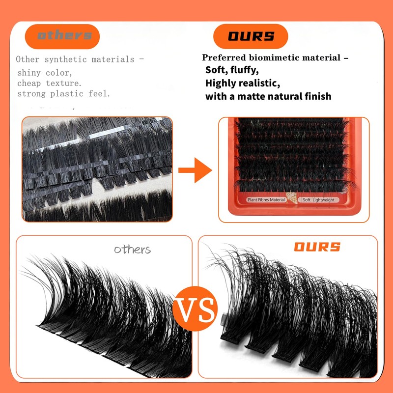 Fluffy Cluster Lashes 100D+200D Individual Eyelashes 256pcs Long 12-26mm Thick