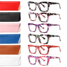 ZOECENT 6 Pack Oprah Style Reading Glasses for Women Blue Light Blocking Computer Square Readers with Spring Hinge (Mix Color-7, 4.0, x)