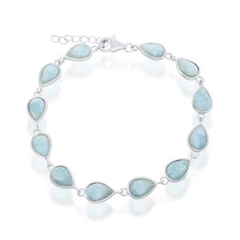 Sterling Silver High Polish Pear-Shaped Natural Larimar Link Bracelet