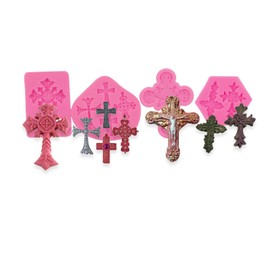 AMZTOART Set of 4 Cake Decorations Cross Mold Cupcake, Silicone Cross Molds for Chocolate Fondant Sugarcraft, Baptism Cake Toppers for Baptism Party Supplies (0053+0354+1042+1043)