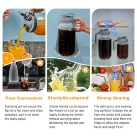 JunVpic Breast Milk Pitcher Jug - 32 oz Glass Mason Jar Airtight Pitcher with Pour Spout Handle for Breastmilk, Iced Tea, Ice Drinks Storage Container