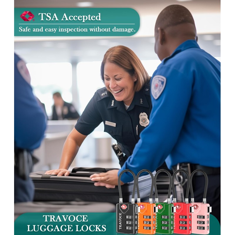 Search Alert TSA Approved Travel Combination Luggage Cable Locks for