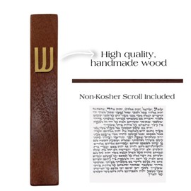 Wood Mezuzah Case with Scroll for Door Modern/Traditional Design, Easy Peel and Stick Mezuzah Cover, Home Blessing and Protection Houswarming Gift (Walnut+ Gold, 5 Inches)