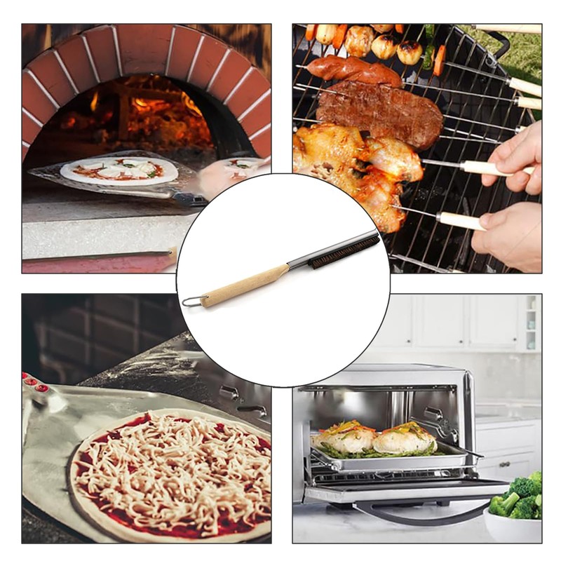 Pizza Oven Brush - Wooden Handle BBQ Brush, Pizza Stone