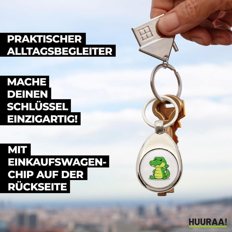 Huuraa Schlüsselanhänger Krokodil Comic Geschenk Metall Einkaufswagenchip Krokodil Geschenkidee