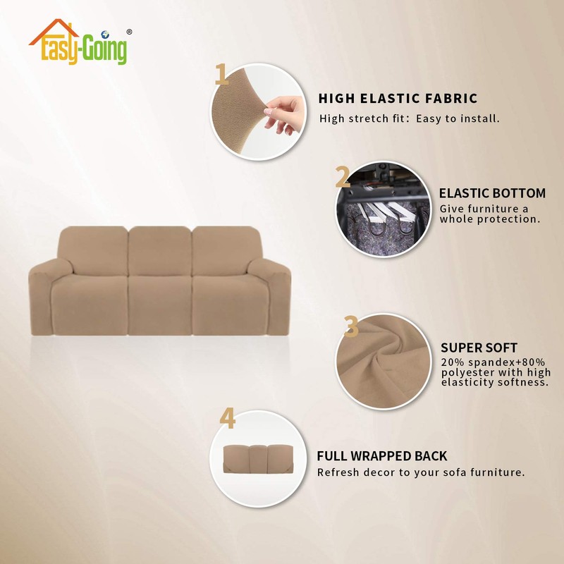 Easy-Going 8 Pieces Microfiber Stretch Sectional Recliner Sofa Slipcover Soft