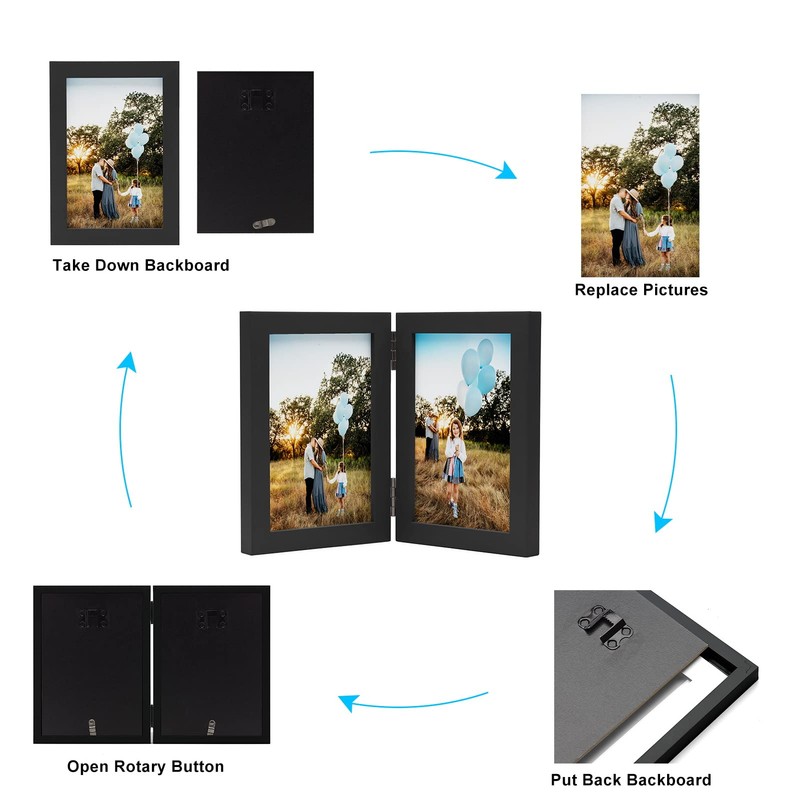 Janreefan Double 4X4 Picture Frames Hinged Folding Photo Frames in
