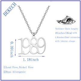 BEKECH 1989 Necklace Singer Inspired Necklace Music Lovers Fan Gift Music Singer 1989 Birth Year Necklace (silver)