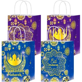 Hitkmi 48 Pcs Eid Mubarak Gift Bags, Ramadan Party Favor Bags, Paper Holiday Goodies Bags, Party Bags with Handles for Muslim Eid and Ramadan Gifts
