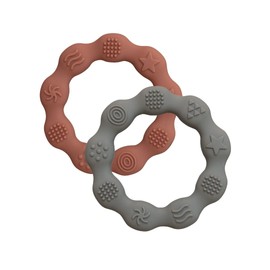 Boppabug | Baby Teething Ring | Minimalist Sensory Teether Toy | Safe Silicone Teething Bracelet (2 Pack Pumpkin & SAGE)