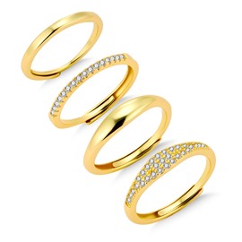 ALEXCRAFT Gold Adjustable Rings For Women Stackable Womens Rings Gold With Cubic Zircon Stones Ring Set 4Pcs