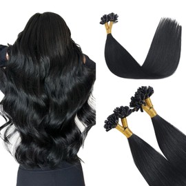 XDhair U Tip Pre Bonded Real Human Hair Extensions 20inch 50g 50 Strands Jet Black Fusion Keratin Hair Extensions for Women#1 20inch