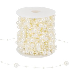 Pearl Bead Garland 98 Ft Strand of Pearls Beads Chain Artificial Pearls String Pearl Garland Roll Bead Garland for Christmas Tree DIY Crafts Bouquet Home Wedding Valentine Party Decorations (Ivory)