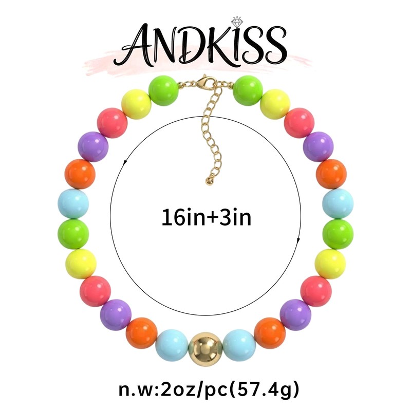 ANDKISS Colorful Chunky Beaded Necklace for Women, Statement Boho Necklace