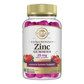 Solgar Zinc Gummies 60 Count Immune Support 25mg Vegan Sugar Free Mixed Berry
