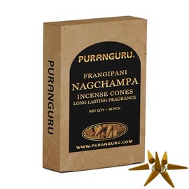 PuranGuru Nagchampa Incense Cones | 30 Per Box | Big Size 1.5" | Natural Nag Champa Dhoop Cones | Frangipani Fragrance Dhoop Batti Agarbatti | Idea for Aromatherapy, Meditation, Relaxation, Home Décor