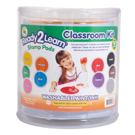 READY 2 LEARN Jumbo Circular Washable Stamp Pads - Classroom - Set of 10 Colors - 5.75" dia. - Non-Toxic - Fade Resistant - Ideal Size for Handprints and Footprints