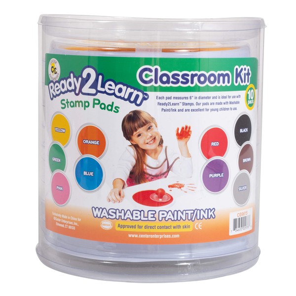 READY 2 LEARN Jumbo Circular Washable Stamp Pads - Classroom - Set of 10 Colors - 5.75" dia. - Non-Toxic - Fade Resistant - Ideal Size for Handprints and Footprints