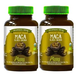Maca Peruana Negra Orgánica Pack 2 Frascos con 100 Cápsulas c/u de 500mg