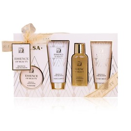 Accentra Set da bagno SALSA ESSENCE OF BEAUTY per donne, gel, lozione, crema mani, bomba da bagno, fragranza Arancia e Fiore di Limone, scatola regalo, lusso per donne