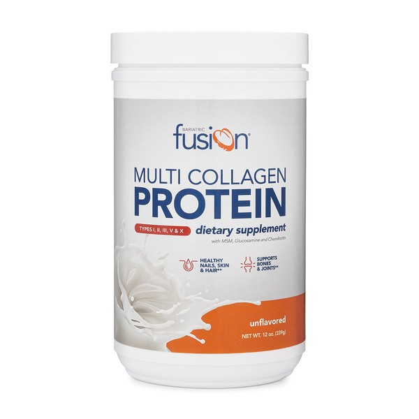 Bariatric Fusion Unflavored Multi Collagen Protein Powder | Plus Joint Support Complex of MSM and Glucosamine | Dairy, Gluten & Soy Free | Non-GMO | 30 Servings