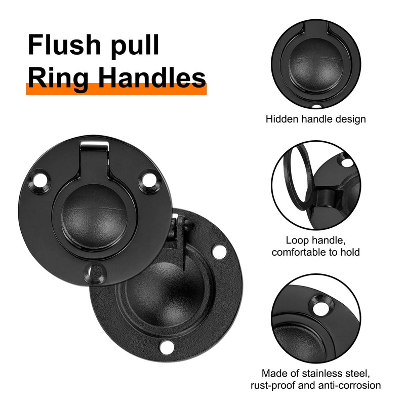 sourcing map 2Pcs Flush Ring Pull, 1.97-inch x 1.97-inch Stainless