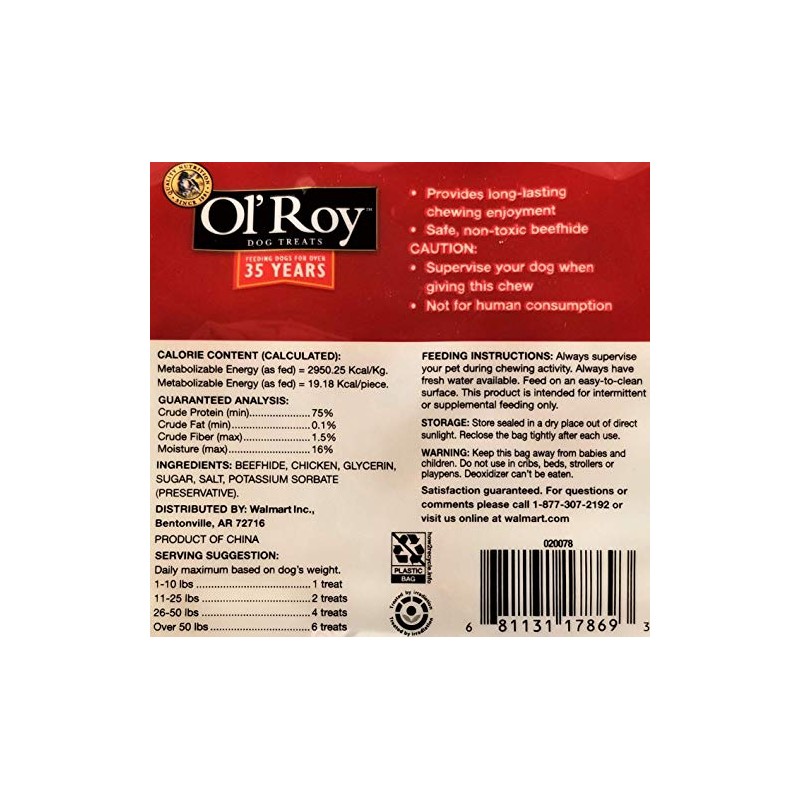 Rawhide with Chicken Twists All Natural OlRoy Dog Treats (100