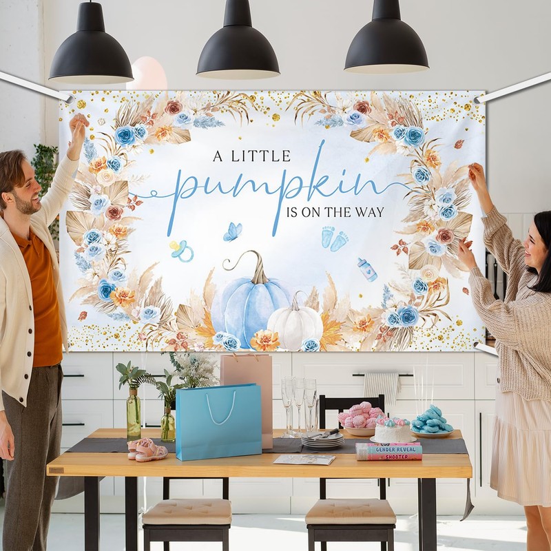 AIBIIN Pumpkin Baby Shower Backdrop for Boy A Little Sweet
