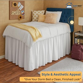 SLEEP-NEST Twin XL Dorm Bed Skirt - 46” Extra Long Drop, Platform Style - Dust Ruffle Bed Skirt, Wrinkle-Resistant, Hidden Storage Solution, Easy Fit for College Dorm Beds - White