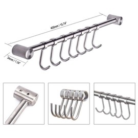 eForwish 304 Stainless Steel Kitchen Utensil Racks with 7 Sliding Hooks Hangers Wall Mounted 15"